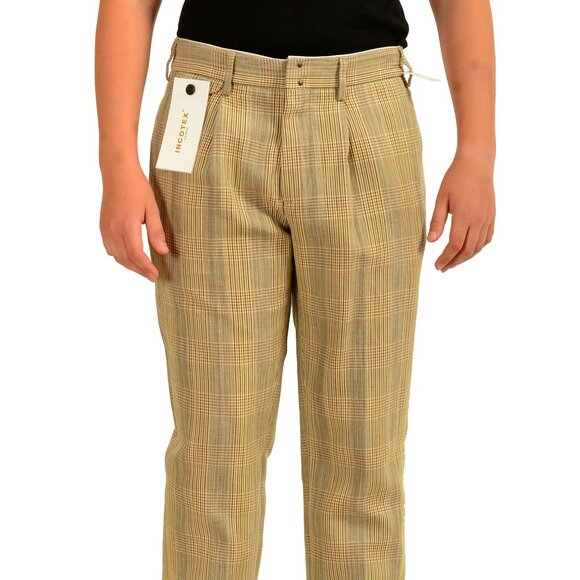 Incotex Slowear Men's Slim Fit Pattern 36 Linen Plaid Casual Pants